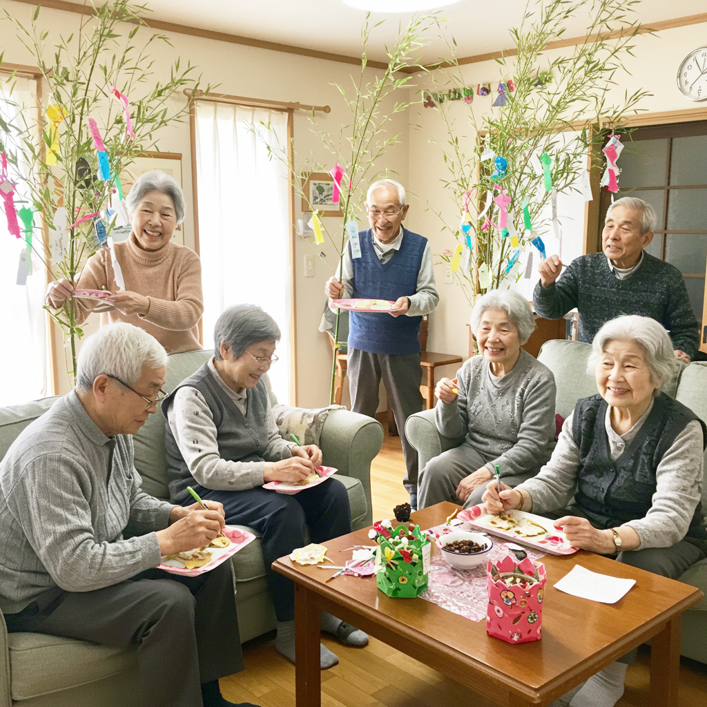 七夕を楽しむ高齢者たち