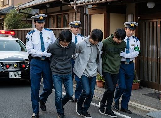 トクリュウ型強盗犯罪で若者が警察に逮捕されるイメージ画像です。