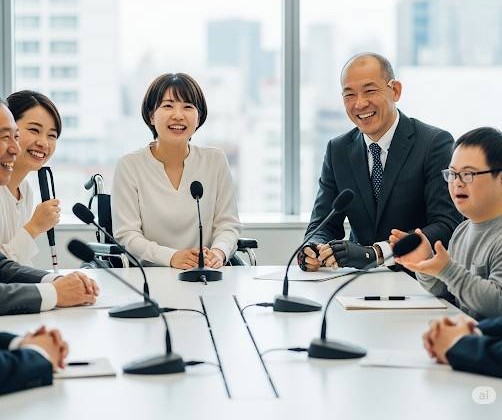 様々な障害をお持ちの障害者が、就労に関する問題点を解決するための打ち合わせをしているイメージ画像です。