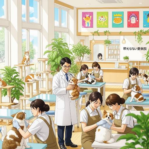 AIで生成した動物病院の風景を画像にした、イメージです。