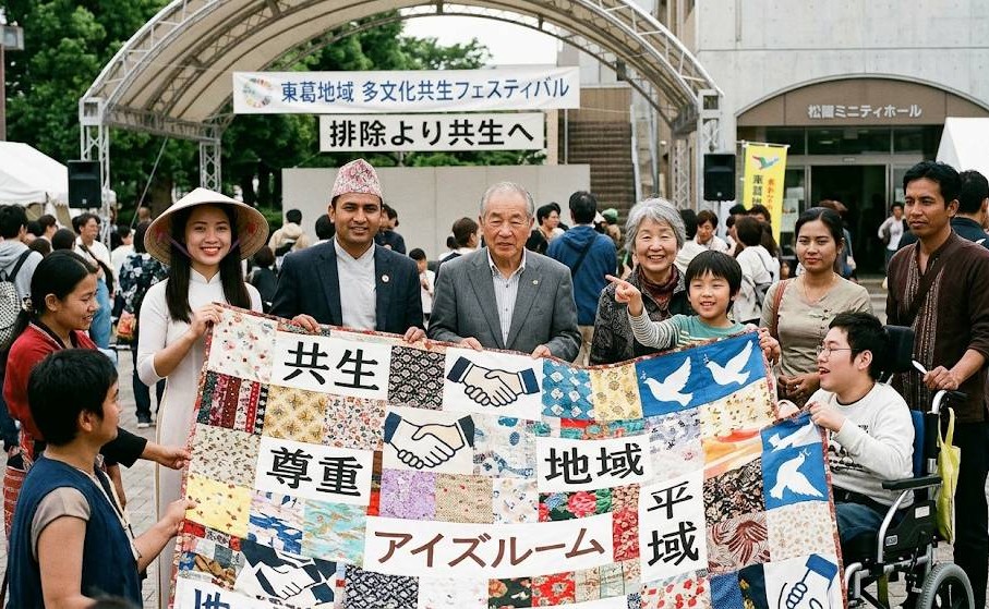 千葉県東葛地域(松戸市・柏市・流山市)での外国人労働者受け入れ文化交流「EYESROOM」イベントイメージ画像です。