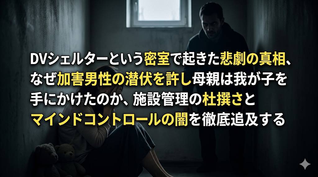 公立の女性保護施設「DVシェルター」で発生した子供二人殺人事件の謎に迫る、イメージ画像です。
