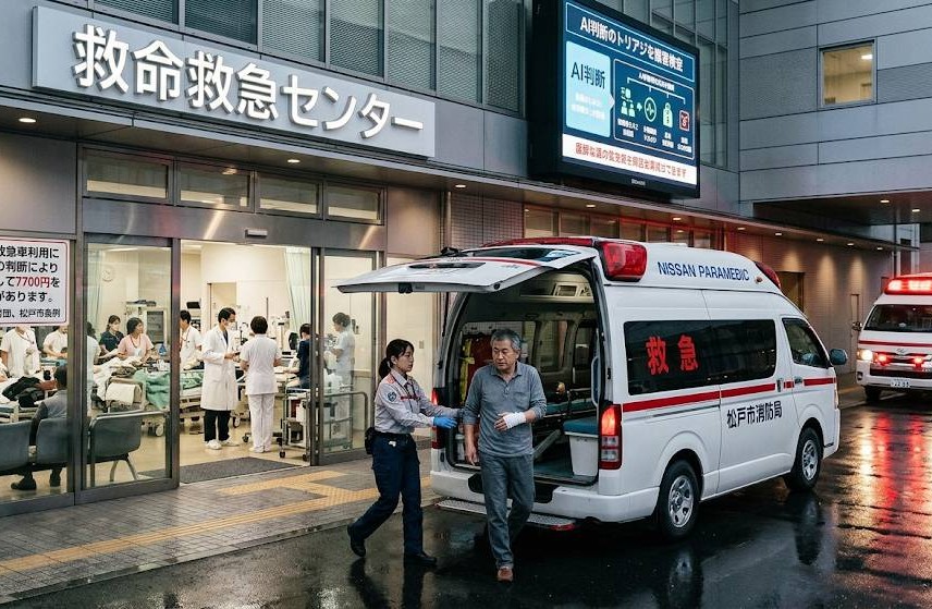 救急車の搬送に関する有料化問題を、1つの画像に集約したイメージ画像です。