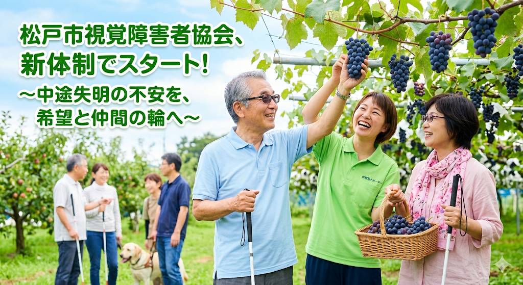 松戸市視覚障害者協会のぶどう狩りイベントのイメージ画像です。