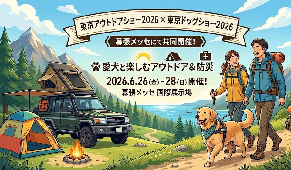 幕張メッセ開催の「犬＆アウトドア」をイメージした画像です。