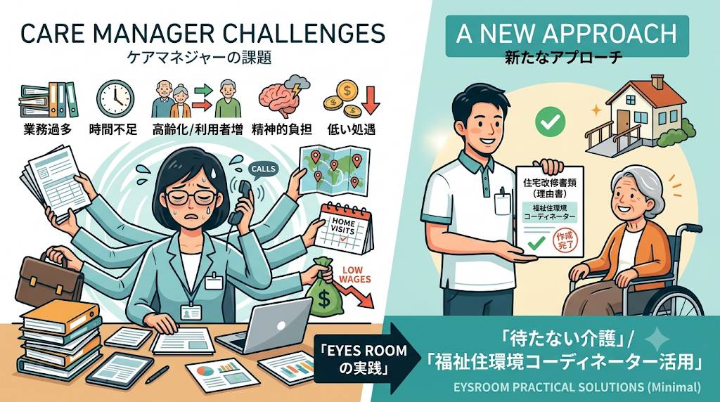 全国で不足するケアマネージャーの問題を定義したイメージ画像です。