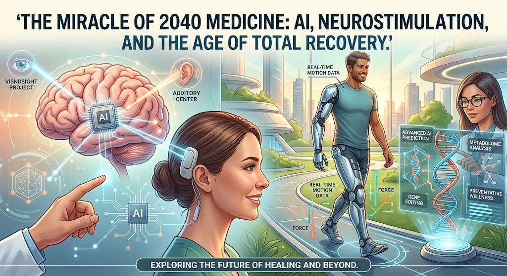 2040年の最先端医療未来予測を、イラストにしたイメージ画像です。