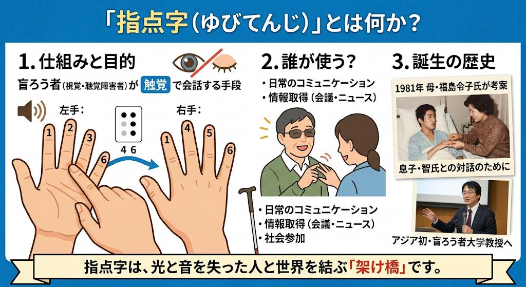 盲ろう者に関する指点字情報提供blogのイラストによるアイキャッチ画像です。