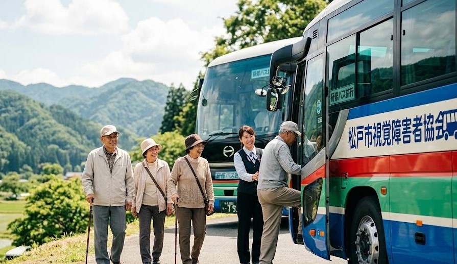 松戸市視覚障害者協会の日帰り研修バス旅行をイメージした画像です。