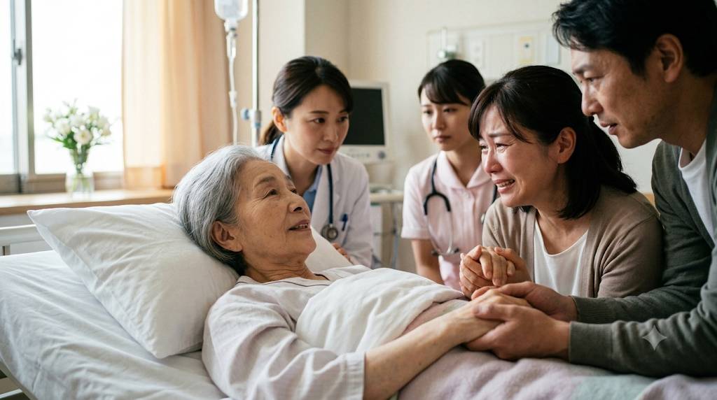 高齢女性が病院で終末期を迎えるイメージ画像です。