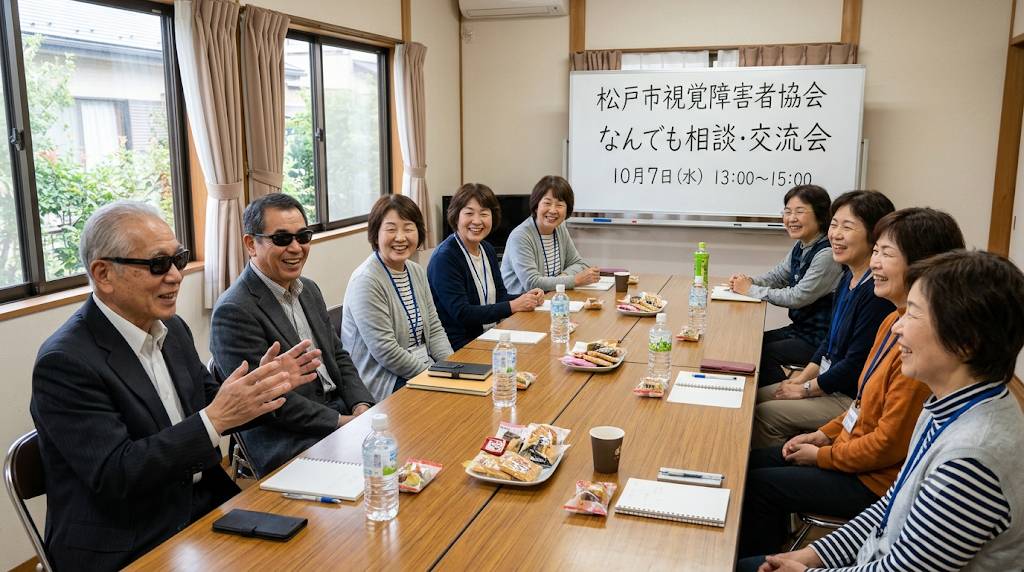松戸市視覚障害者協会で実施されている「何でも相談・交流会」のイメージ画像です。