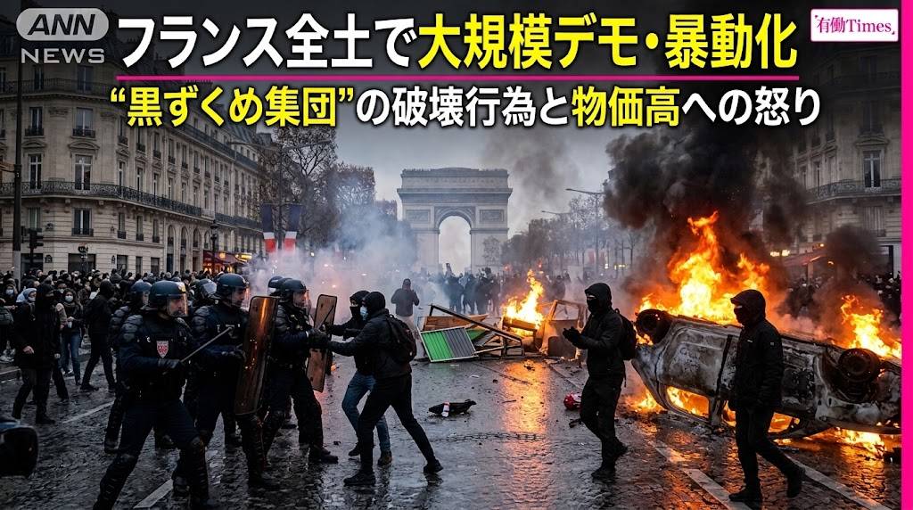 フランスの物価高に対する破壊的なデモのイメージ画像です。