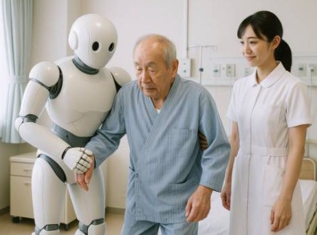 最先端医療：介護支援ロボットと医療DXの未来をイメージした画像です。